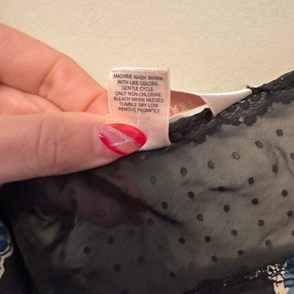 Vintage Y2K Era Victoria's Secret Angels Black and Blue Floral Slip Dress Small - Picture 4 of 7
